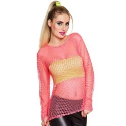 Netshirt Lange Mouw, Neon Roze/pink