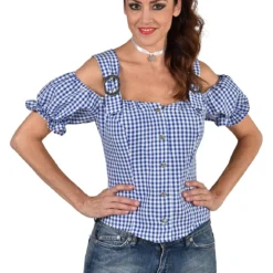 Origineel Tiroolse Blous, Blauw Ruitje