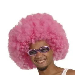 Afro Pruik Roze