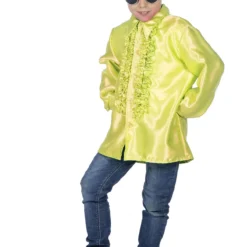 Ruchesblouse Satijn, Neon Geel, Kind