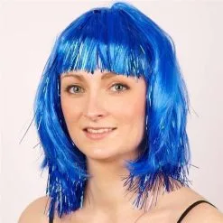 Pruik Met Lametta En Haar, Blauw.