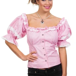 Originele Tiroler Blouse, Dame, Roze/wit