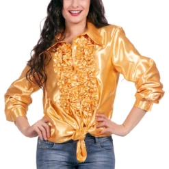 Rouchesblouse Satijn, Goud -Keeskonings Winkel 5474 i 11