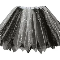 Glitter Tule Rokje (petticoat) Wit/zwart, Volwassen.