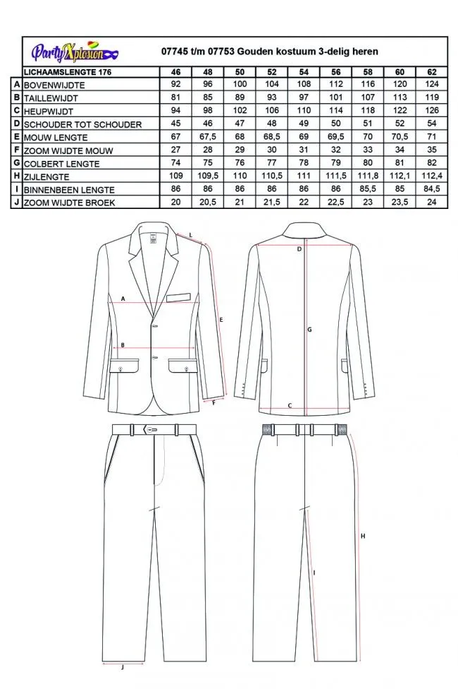 Metallic Kostuum, Goud - 3 Delig 2 Metallic Kostuum, Goud - 3 Delig - Afbeelding 2