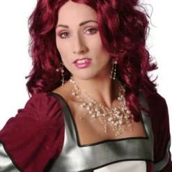 Sexy Krullenpruik De Luxe, Bordaux Rood
