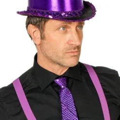 Hoge Hoed Lamee Met Paillettenband, Paars