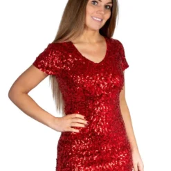 Super Glitter, Pailletten Stretch Jurkje, Rood