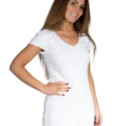 Super Glitter, Pailletten Stretch Jurkje Wit